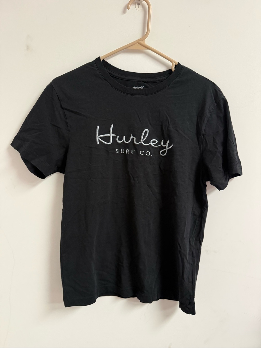 Hurley Black Short Sleeve Crew Neck Tee with White Script